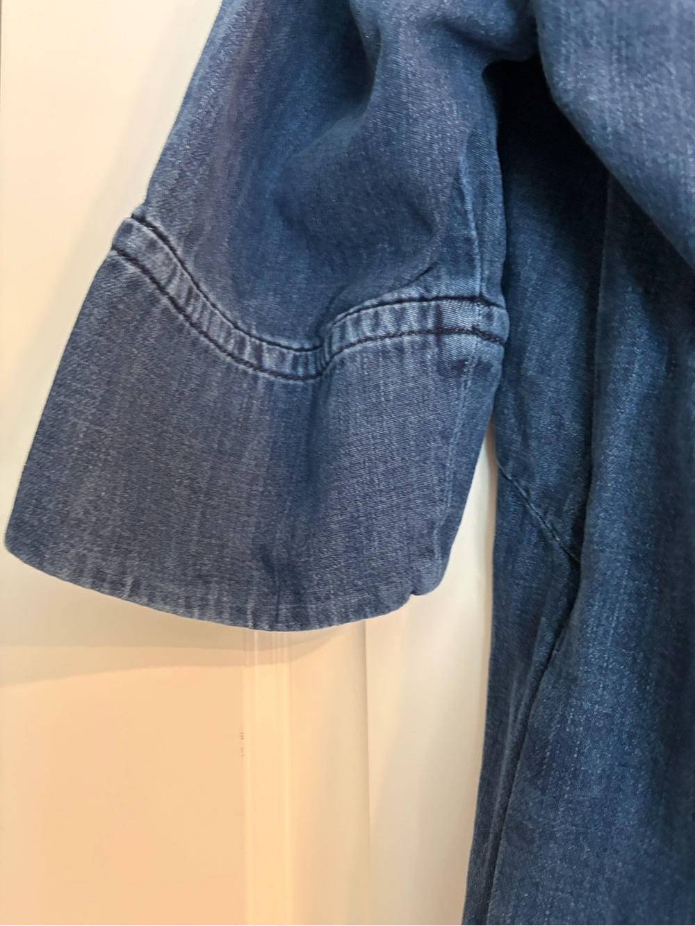 Toast Dark Rinse short-sleeved Cinch Waist Denim Cottagecore Cotton Dress L - Picture 3 of 7